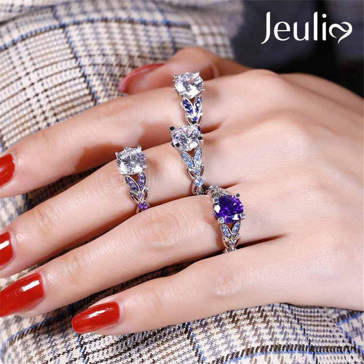 4.3 Carat Personalized Sterling Silver Butterfly Rings for Women Purple Amethyst Bridal round Cut Wedding Engagement Eternity Valentine&