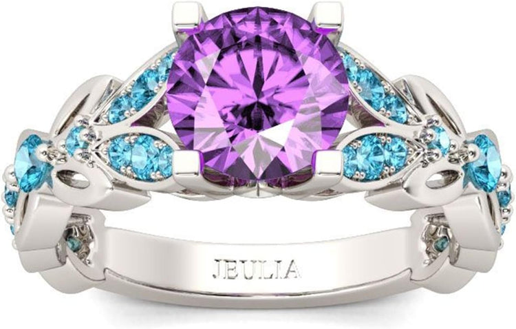 4.3 Carat Personalized Sterling Silver Butterfly Rings for Women Purple Amethyst Bridal round Cut Wedding Engagement Eternity Valentine&