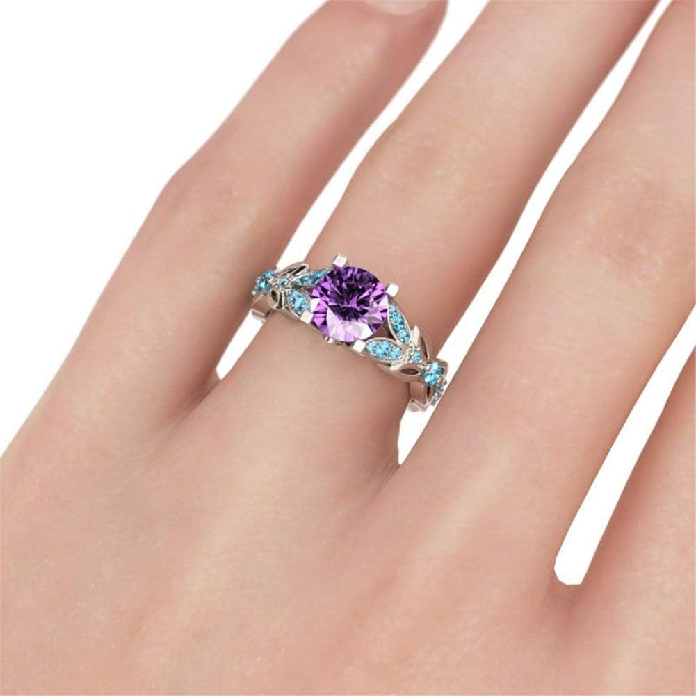 4.3 Carat Personalized Sterling Silver Butterfly Rings for Women Purple Amethyst Bridal round Cut Wedding Engagement Eternity Valentine&
