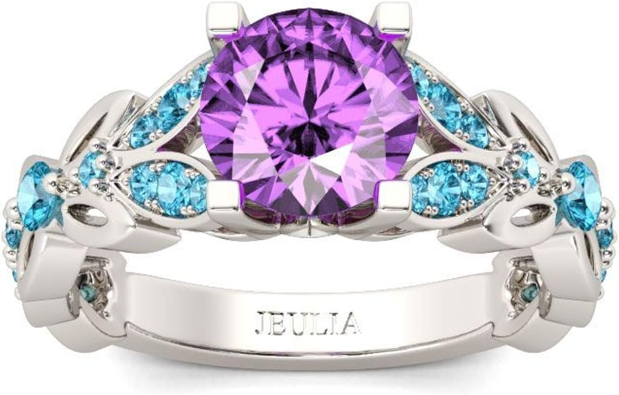 4.3 Carat Personalized Sterling Silver Butterfly Rings for Women Purple Amethyst Bridal round Cut Wedding Engagement Eternity Valentine&