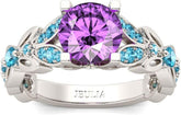 4.3 Carat Personalized Sterling Silver Butterfly Rings for Women Purple Amethyst Bridal round Cut Wedding Engagement Eternity Valentine&